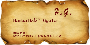 Hambalkó Gyula névjegykártya